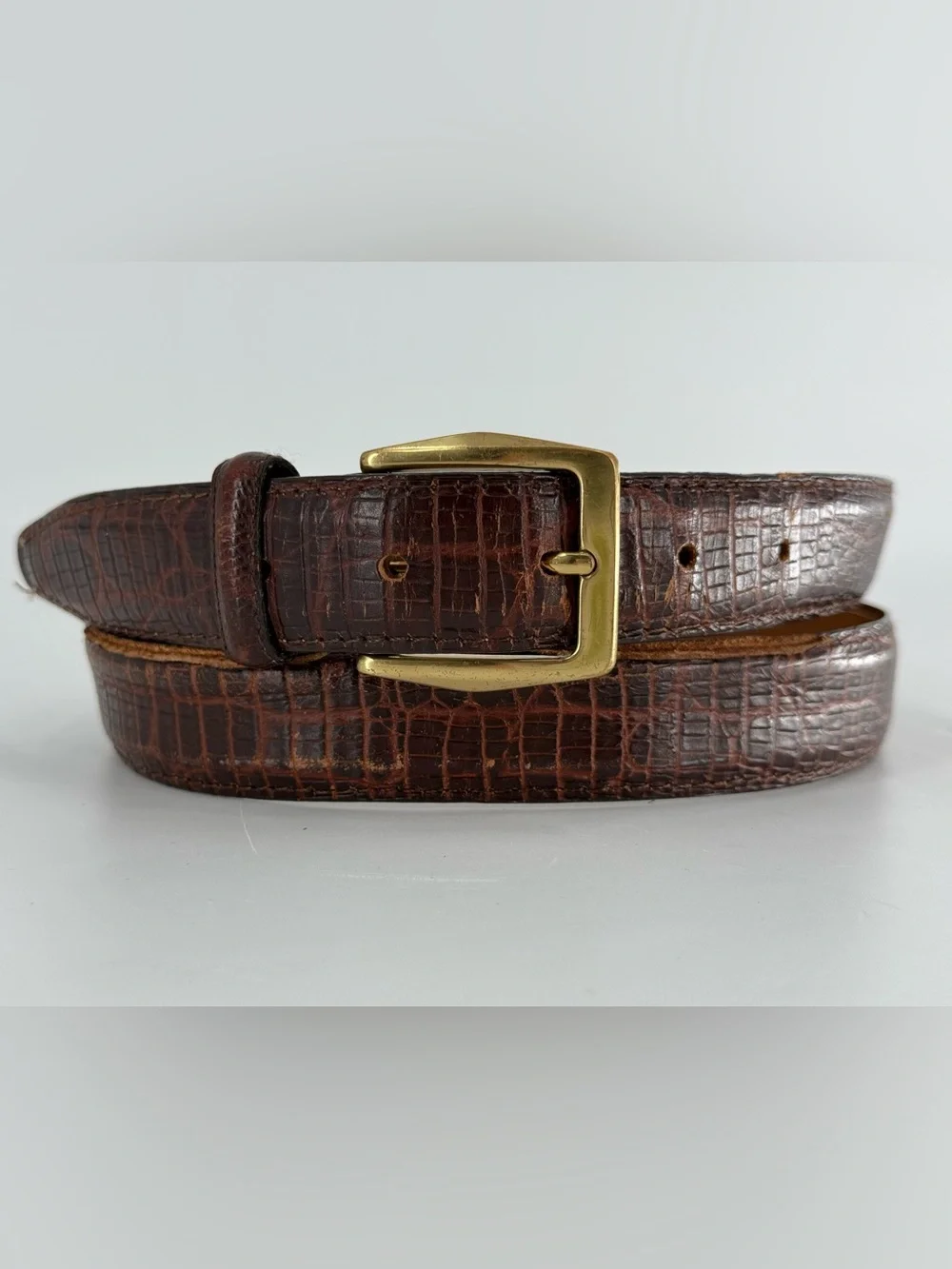 Vintage Croc Embossed‎ Italian Leather Belt 42